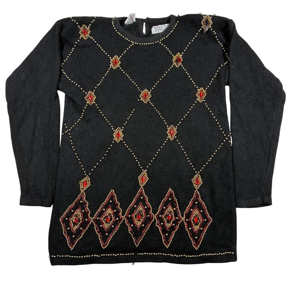 Vintage Silk Rabbit Hair Wool Medium Sweater Jewels Wool Hong Kong Geometric